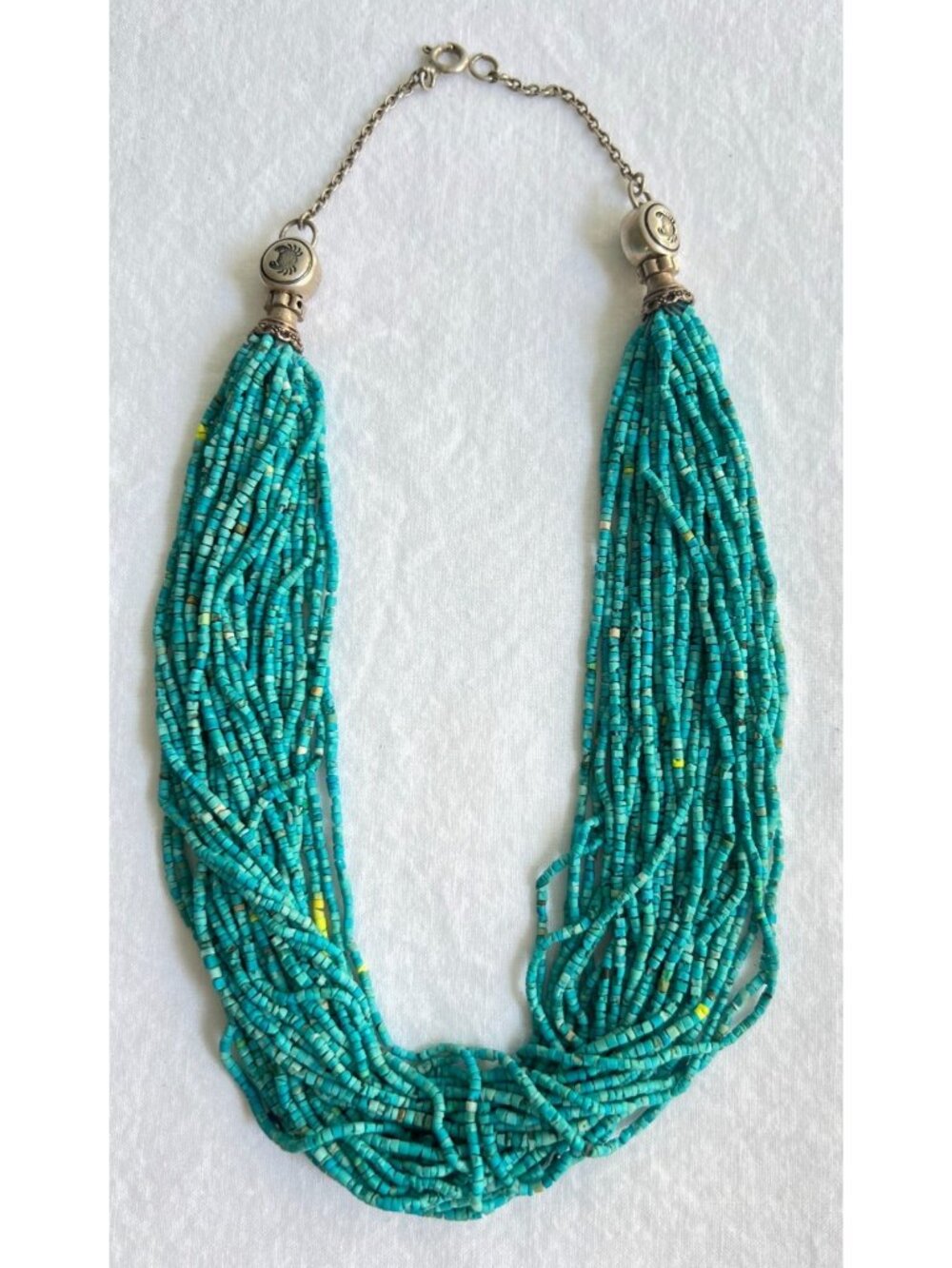 Vintage Multistrand Turquoise Heishi Necklace Sterling Silver Hardware 58g 17"